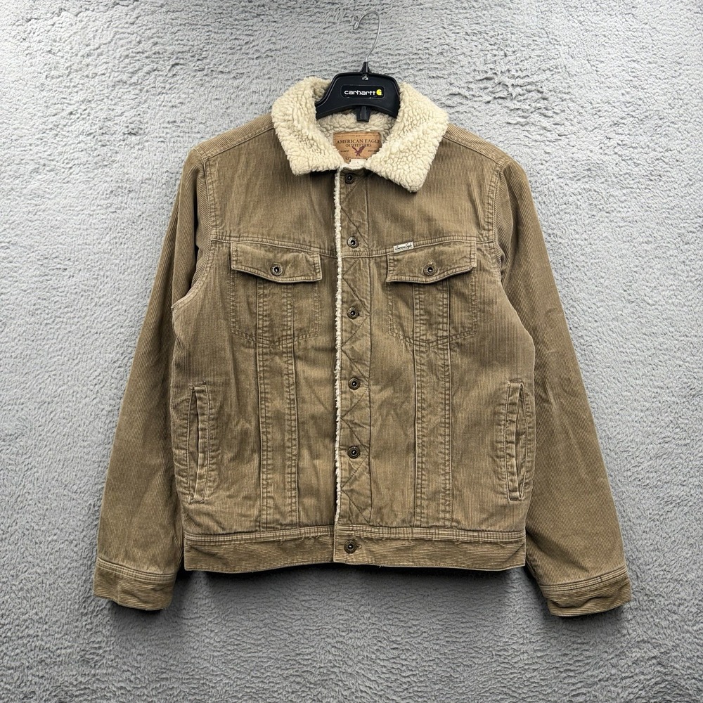 Vintage 90s American Eagle Sherpa Lined Brown Corduroy Trucker Jacket Men's S